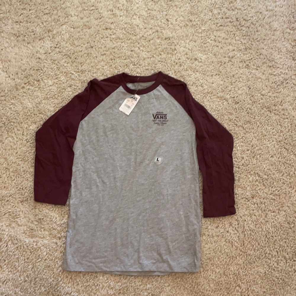 Youth long sleeve grey T-Shirt with maroon sleeves
